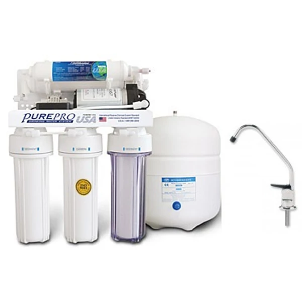 PurePro EC105P RO víztisztító nyomásfokozóval, nyomógombos csappal (FC108). Szűrők: F-SZETT, membrán: TLC50